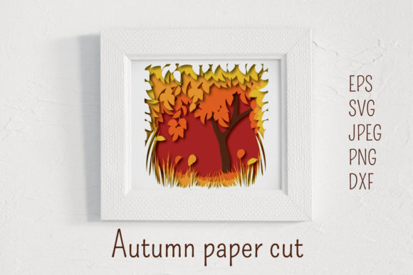 Autumn Paper Cut Landscape: 3D SVG for Shadow Boxes